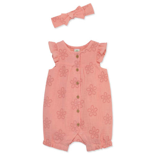 Little Me Orange Eyelet Romper with Headband — buybuy BABY