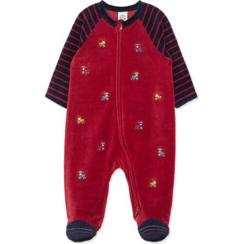 Train Embroidered Cotton Blend Velour Footie, 3M