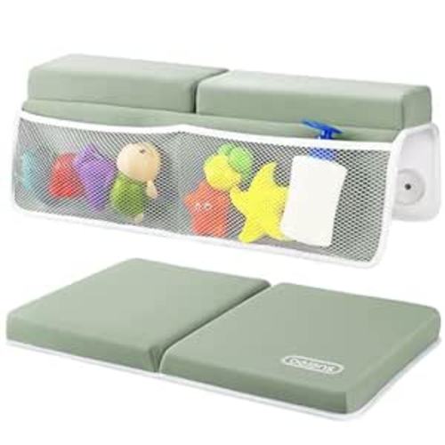 beiens Bath Kneeler and Elbow Rest Pad Set - 1.5'' Comfortable Thick Baby Bath Kneeler Pads, Quick Dry Soft Kneeling Pad for Baby Bath Time, Non-Slip Knee& Arm Support Bathtub Mat with Toys Organizer