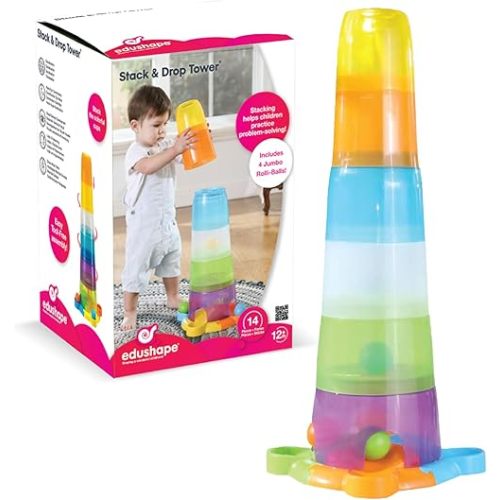 Baby Stacking Toys, 14 PC Set - Stack & Drop Tower
