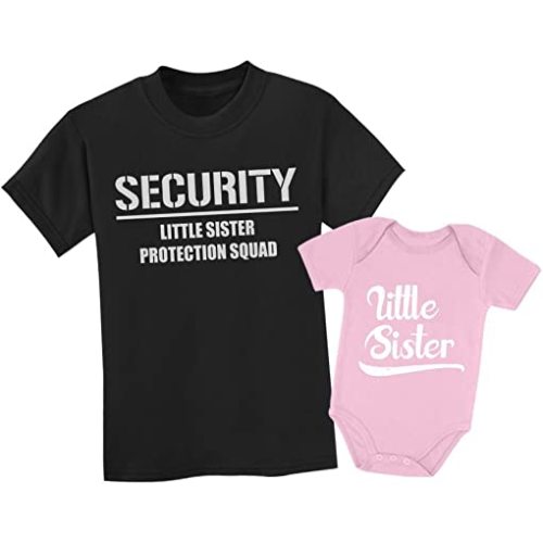 Tstars Funny Security Squad Big Brother Little Sister Matching Sibling Outfits Toddler Kids Tshirt & Baby Bodysuit Set