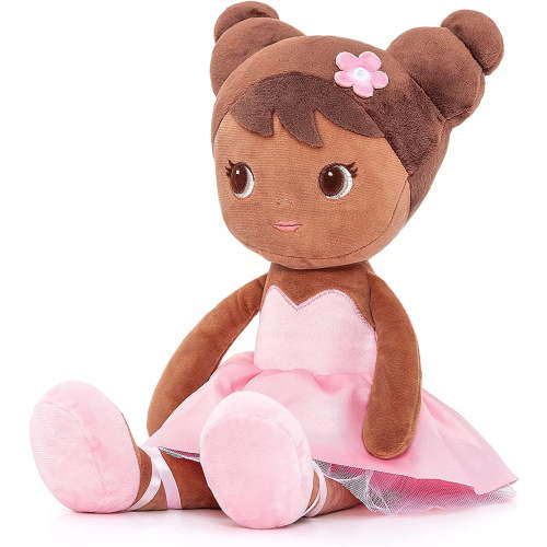 Lazada Tanned Baby Soft Girl Kids Dolls, Environmental Fabric Bronze Pink Dress, 16"