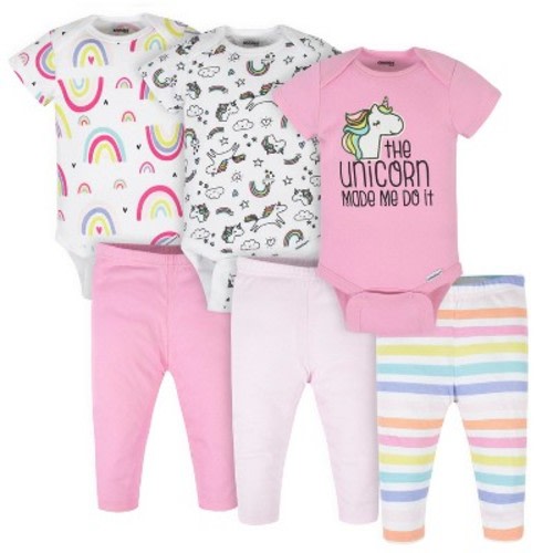 Onesies® Brand Baby Girls' Bodysuits & Pants 6-Piece Set, Color: Unicorn, Size: 3-6 months