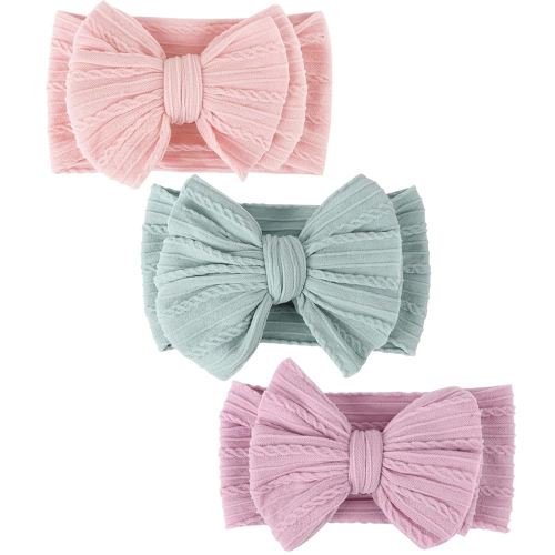 BQUBO Handmade Baby Headbands Soft & Stretchy Hair Bands with Bows Nylon Bows Hairbands for Girls Newborn Infant Toddlers Hair Accessories 3 pack