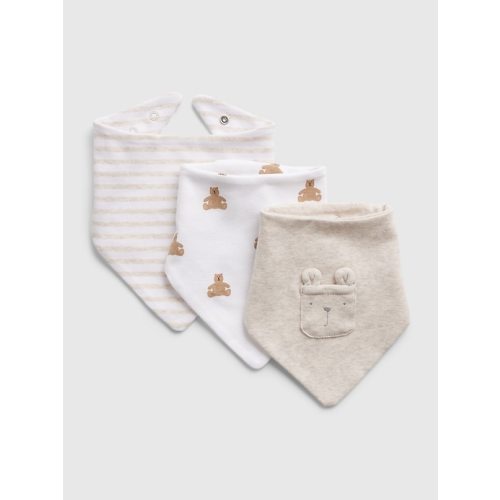 Baby 100% Organic Cotton First Favorite Bear Bib (3-Pack) in oatmeal heather, size: One Size
