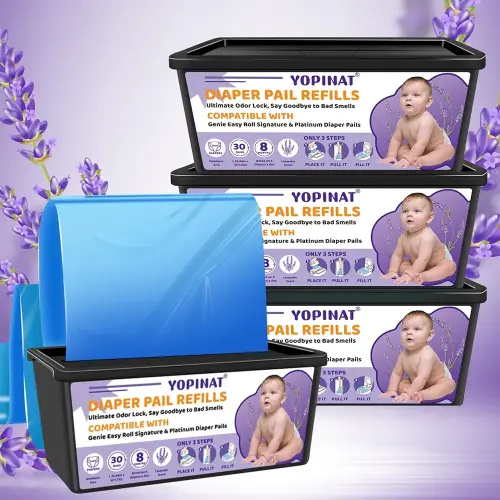 Diaper Easy Roll Bags Refill 4 Pack Compatible with Genie Easy Roll Signature & Platinum Pails 120 Refills Holds Up to 2800 Newborn Diapers Extra Thickness 7-Layer Odor-Lock Technology Lavender Scent