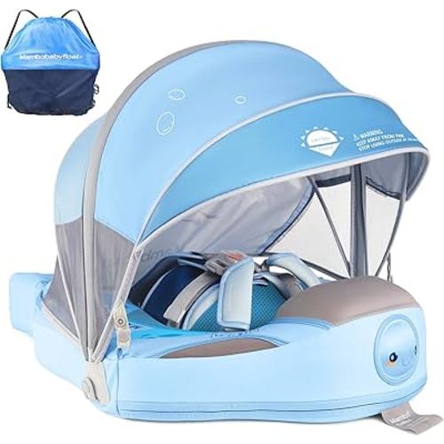 Baby Floats for Pool with Canopy Removable Sun Protection Canopy Mambobaby Float Non Inflatable Upgrade Add Tail Avoid Flip Waterproof Skin-Friendly Infant Swim Float 3-24 Months