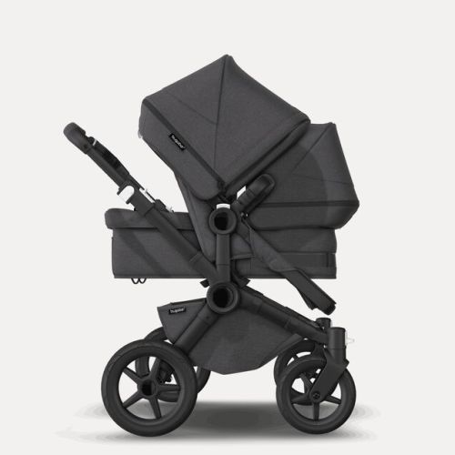 Bugaboo Donkey 5 Duo double stroller mineral washed black sun canopy, mineral washed black fabrics, black base | Bugaboo