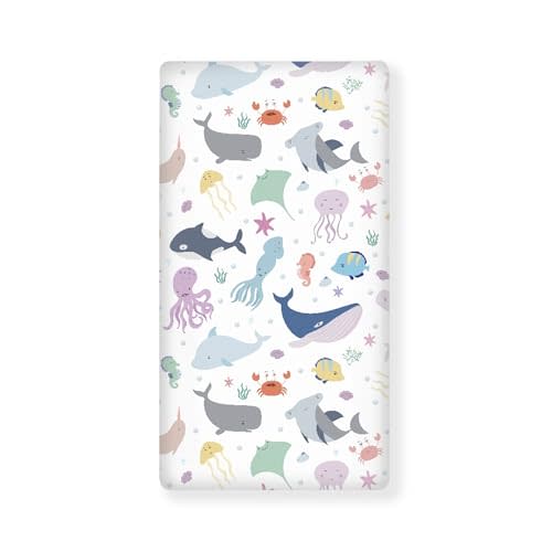 Sea Animals Fitted Crib Sheet for Boys Girls Fish and Octopus Baby Sheet for Standard Crib and Toddler Corals Nautical Aquatic Shells Nursery Bed Mattress Sheets 28"x52"