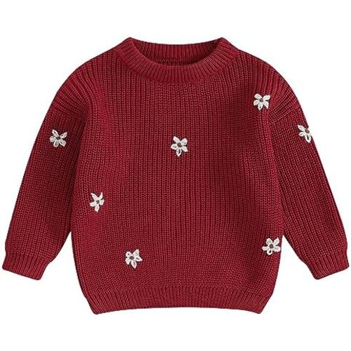 Mubineo Baby Girl Winter Clothes Cute Flower Sweater Crewneck Pullover Long Sleeve Knit Newborn Infant Sweaters