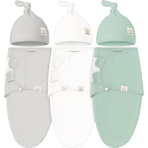KeaBabies 3-Pack Organic Swaddles for Newborns Girls, Boys with Hats - Soft Cotton Baby Sleep Sacks 0-3 Months, Breathable Baby Hats and Swaddles 0-3 Months, Newborn Essentials Must Haves (Sage)