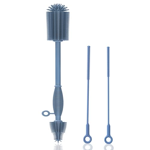Raymeefa Silicone Bottle Brush and Straw Cleaner Set - Soft Baby Bottle Cleaner, Bendable Straw Cleaning Brush, Long Handle Brushes (Blue)