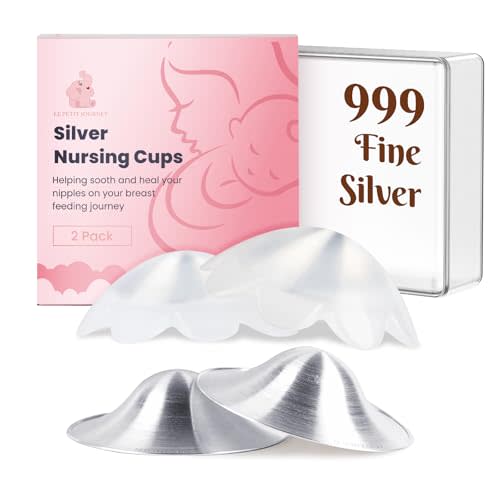 Original 999 Pure Silver Nursing Cups with Silicone Pads, Nipple Shields for Nursing Newborn Essentials, Silver Nipple Covers for Breastfeeding, Silver Nipple Guards for Soothing and Healing (Large)