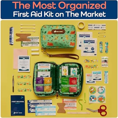 KeepGoing Travel First Aid Kit for Kids – 130 Pc. for Car, Home, Purse, Diaper Bag & Backpack with Latex-Free Bandages - Mini First Aid Kit Travel Size TSA-Approved