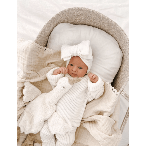 RIBBED KNIT OVERSIZED BOW - WHITE