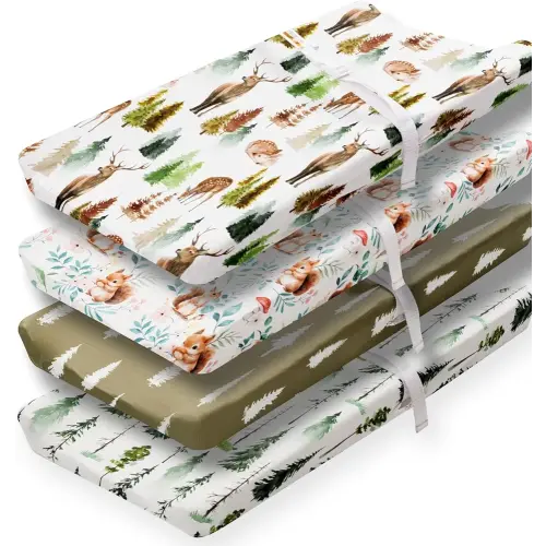 4 Pack Changing Pad Covers Woodland Forest Animals Wood Neutral Unisex Fitted Baby Changing Pad Cover Set for Baby Boys or Girls (Cartoon Fox)