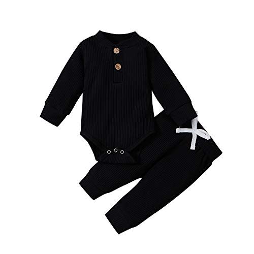 Newborn Baby Girl Boy Fall Clothes 3 6 12 18 24 Months Outfits Long Sleeve Knitted Cotton Romper & Pants Infant Winter Sets