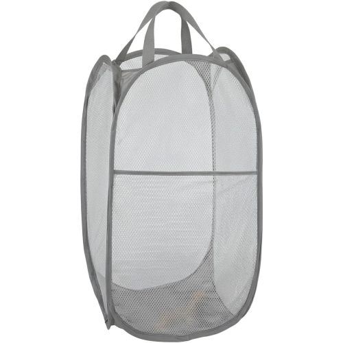 Mesh Large Pop Up Laundry basket, Collapsible Laundry Hampers with Handles, Foldable Dirty Clothes Hampers for Bathroom, College Dorm, Travel, Gray