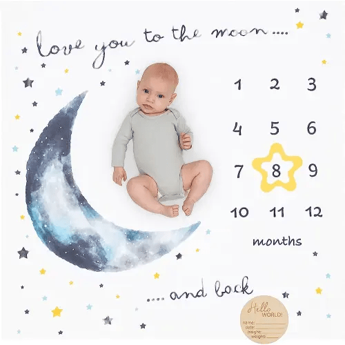 Pondering Pine Organic Baby Moon Milestone Blanket - Boy or Girl - Love You to The Moon and Back - Stars, 1-12 Months, 47'x47'