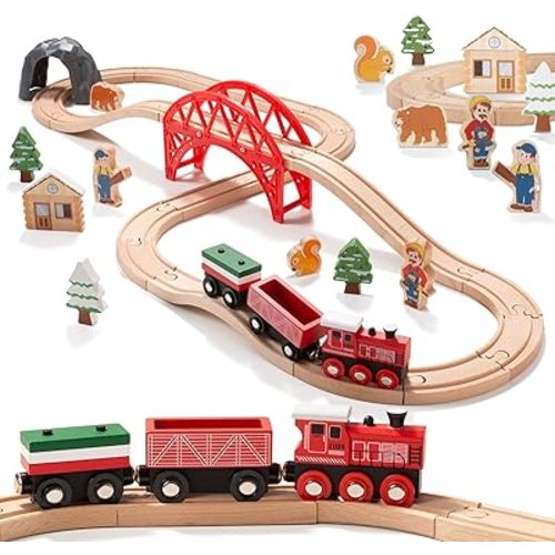 36 PCS Christmas Wooden Train Set Toy for Toddler Kids, Expandable Changeable Wooden Train Track for Boys & Girls 3-7, Christmas Birthday Gift, fits for Brio,Thomas, Melissa and Doug