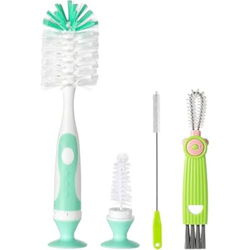 4-in-1 Baby Bottle Brush Set, Bottle Brush Cleaner, Bottle Cleaner Brush Set, Including Nylon Bottle Brush, Bottle Cap Brush, Straw Brush, Nipple Brush, BPA-Free (Green)