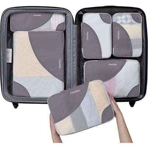 OlarHike 6 Set Packing Cubes for Travel, 4 Various Sizes(Large,Medium,Small,Slim) and 9 Color Options, Luggage Organizer Bags for Travel Accessories Travel Essentials, Travel Cubes for Carry on Suitcases… - Ash-Grey