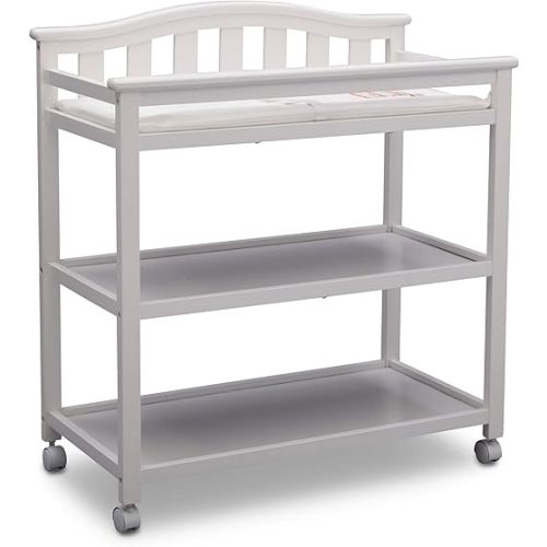 Delta Children Bell Top Changing Table with Wheels and Changing Pad, Greenguard Gold Certified, White