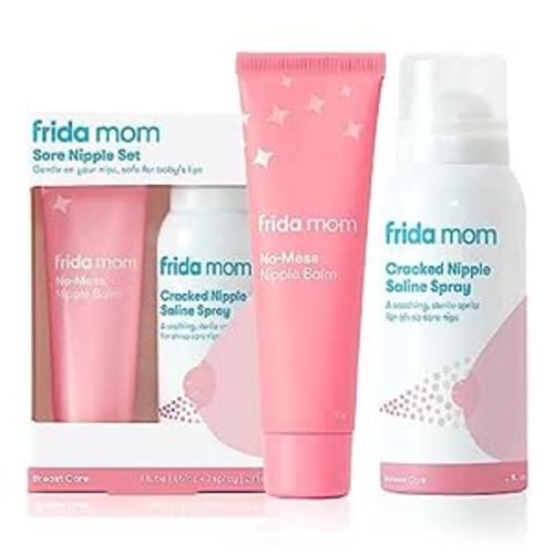 Amazon.com : Frida Mom Sore Nipple Set | Cracked Nipple Saline Spray, No-Mess Cream | 2 Piece Set | Breastfeeding Set for New Moms : Baby