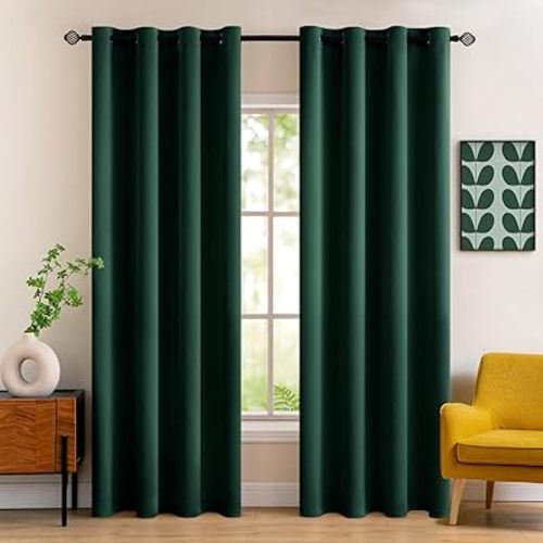 MIULEE Christmas Blackout Curtains 2 Panels,Room Darkening Thermal Insulated Drapes Solid Window Treatment Set Grommet Top Light Blocking Curtain for Living Room/Bedroom 52x84 inch, Hunter Dark Green