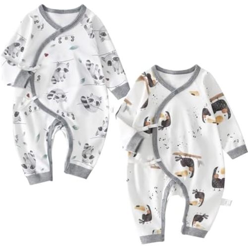 100% Organic Cotton 2-Piece Soft 0-6 Months Baby Romper Jumpsuits for Boys and Girls Unisex Long Sleeve