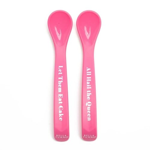 Bella Tunno Wonder Spoons - Soft Baby Spoon Set Safe for Baby Teething & Toddler Spoons, Food-Grade BPA Free Silicone Self Feeding Spoon 2pk, Eat Cake Hail Queen