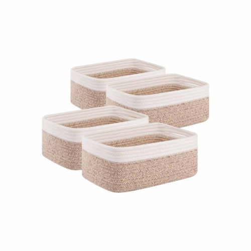 Aoibox Woven Storage Baskets for Organizing Shelves Cute Small Decorative Bins Brown White Versatile 4 Pack Set