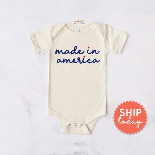 Made in America Baby Onesies® Brand, Patriotic Baby Outfit, Independence Day Baby Bodysuit, July 4th Newborn Gift(BC-JUL13)