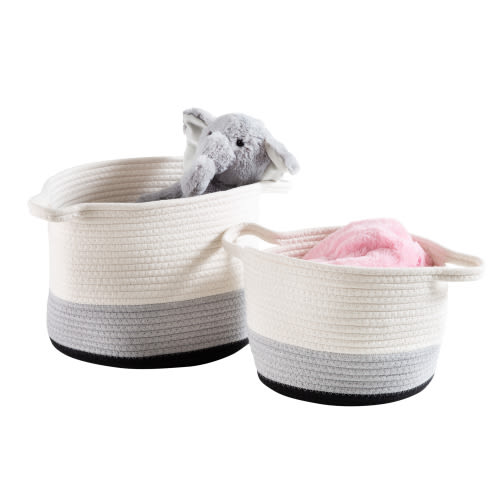 Honey-Can-Do Cotton Rope Set of 2 Nesting Storage Baskets, Black/White