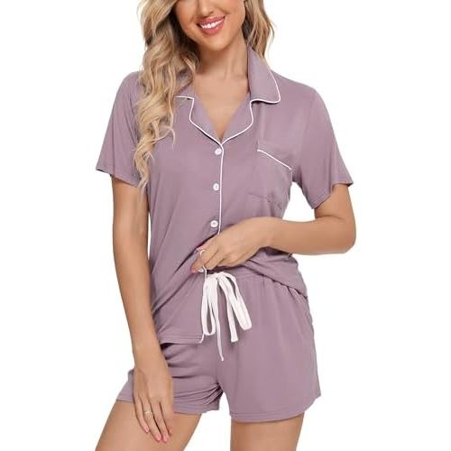 Leikar Womens Button Down Pajama Sets Bride Pajamas Sets Sleepwear Shorts Lounge Set