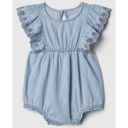 Baby Bubble Denim Shorty One-Piece in medium wash