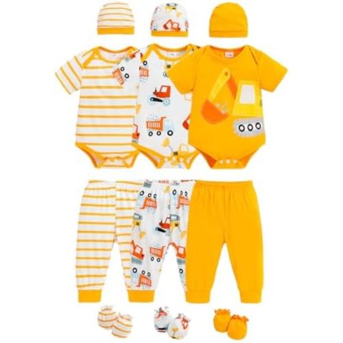 Newborn Baby Boys Clothes Outfits Funny Pattern Romper Pants Set Infant Unisex Baby Clothing 12Pcs