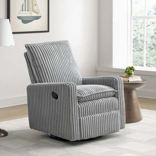 Soho Baby Coventry Upholstered Glider Recliner Rocking Chair 360° Swivel for Nursery and Living Room – Corduroy Ash Gray​
