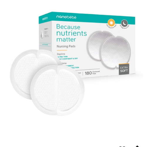 Nanobébé Disposable Nursing Pads Multipack – 120 Days and 60 Nights Ultra Thin & Extra Absorbent Vented Leak Proof Nursing Essentials, Individually Wrapped (180 Count)