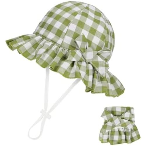 Zando Baby Sun Hat - Toddle Cute Ruffle Brim - Baby Beach Hat - Cotton Checkered - UPF 50+ - Adjustable Bucket Hat for 0-2T