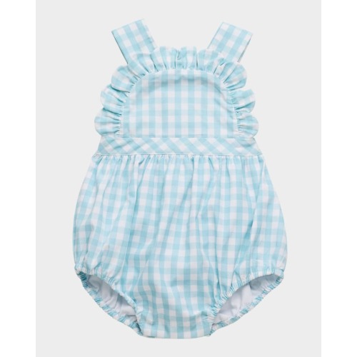 Girl's Ruffle Gingham-Print Bubble Romper, Size 6M-18M