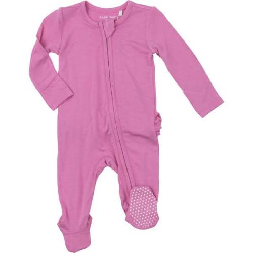 Strawberry Moon Solid 2-Way Zipper Ruffle Back Footie, Pink