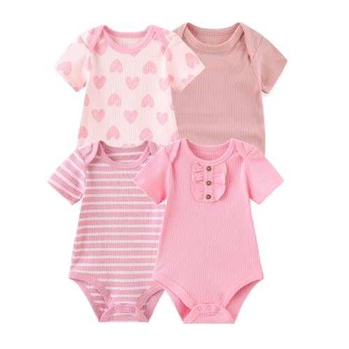 falianni 4-Pack Short Sleeve Baby Boy Girl Rompers Cartoon New born Unisex 0-12M Infant Clothes