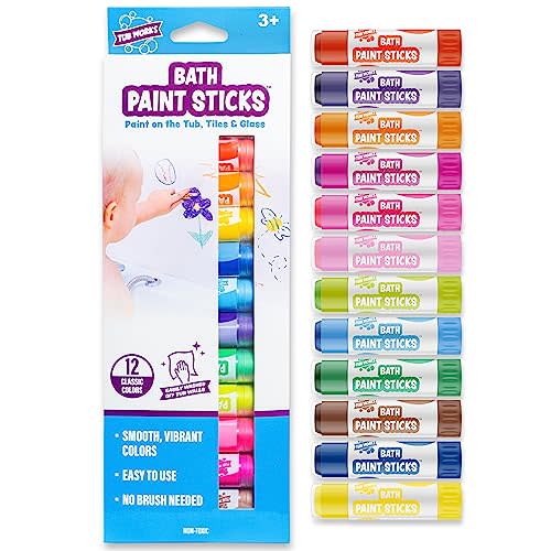 Tub Works® Bath Paint Sticks™ Bath Toy, 12 Count | Nontoxic, Washable Bathtub Paint for Kids & Toddlers | Twistable Sticks Draw Smoothly on Tub Walls | Smooth, Vibrant Alternative to Bath Crayons