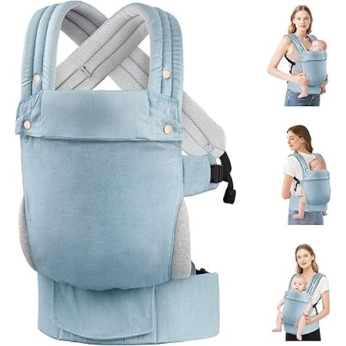 Baby Carrier Newborn to Toddler- Ergonomic,Cozy and Lightweight Infant Carrier for 7-40lbs,3 Carry Positions Newborn Carrier,Denim Blue