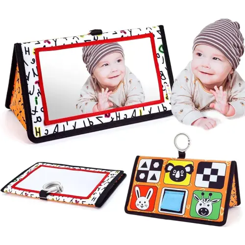 Epessa Baby Mirror Toys for Tummy Time, Newborn Infant Toys 0-6 6-12 Months, Baby Floor Mirror, Black and White High Contrast Baby Toys 0 3 6 9 Month Crawling Sensory Toy, Crib, Brain Development