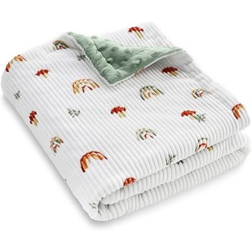 BORITAR Baby Blankets for Girls, Soft Comfy Corduroy Bed Blankets with Lovely Rainbow Pattern and Double Layer Dotted Backing for Toddler Newborn Infant Shower Gift Bed Blankets, 30 x 40 Inch