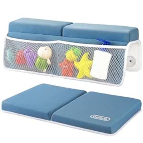 beiens Bath Kneeler and Elbow Rest Pad Set - 1.5'' Comfortable Thick Baby Bath Kneeler Pads, Quick Dry Soft Kneeling Pad for Baby Bath Time, Non-Slip Knee& Arm Support Bathtub Mat with Toys Organizer