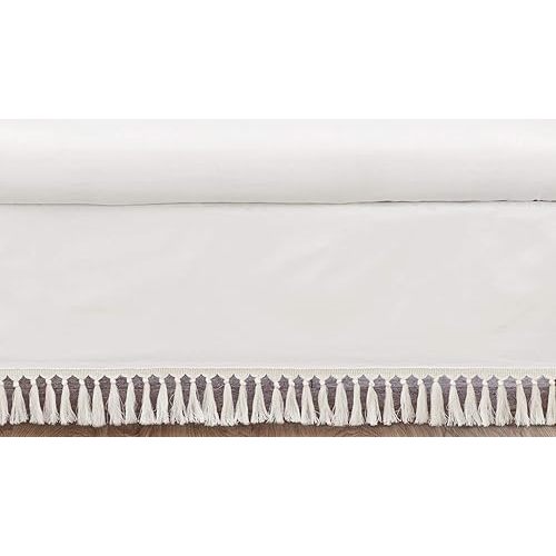 Sweet Jojo Designs Ivory Gender Neutral Boho Bohemian Girl Boy Baby Nursery Crib Bed Skirt Dust Ruffle - Solid Color Beige Cream Off White Farmhouse Chic Unisex Minimalist Tassel Fringe Macrame Cotton