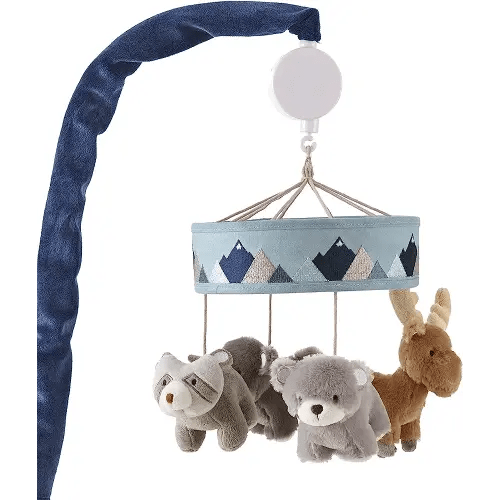 Levtex Baby - Trail Mix Musical Rotating Baby Crib Mobile - Plush Bears , Moose and Racoon - Grey, Blue, Navy, Brown, White - Nursery Accessories